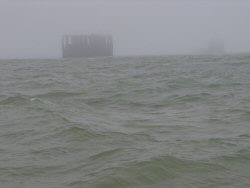 Boulogne Harbour entrance in fog.