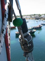 Roller furling gear at the mast head.