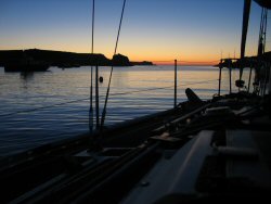 Sunset over Bryher while at anchor.