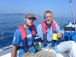 Ben and Keith - finally warm near Dun Laoghaire.