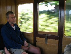 Inside the steam railway coaches.