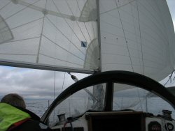 Dead downwind sailing out of Lamlash Harbour.