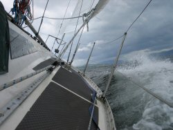 Toerail in the water, clouds are in the sky... (sung to Deep Purple etc.).