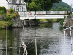 Bellanoch swing bridge - operated by hand, after we toot our fog-horn!