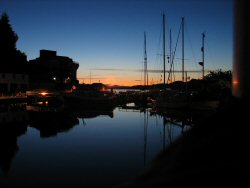The sky at midnight over the canal basin.