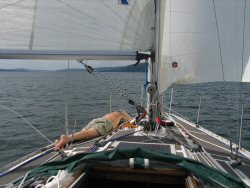 Downwind sailing - a pain in the neck but at least it feels warm.