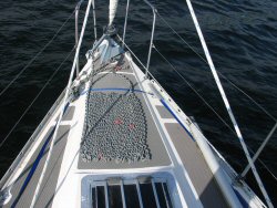 Ben's handywork - 20m of chain flaked on deck, ready to anchor.