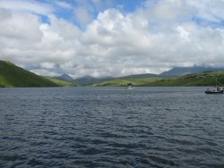 Looking south east from the middle of Loch Harport outside The Old Inn pub.