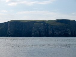 Bird colonies on the west (seaward) side of Handa. Note the guano laden ledges. Most of the birds have finished nesting - the place would have been much busier a few months ago.